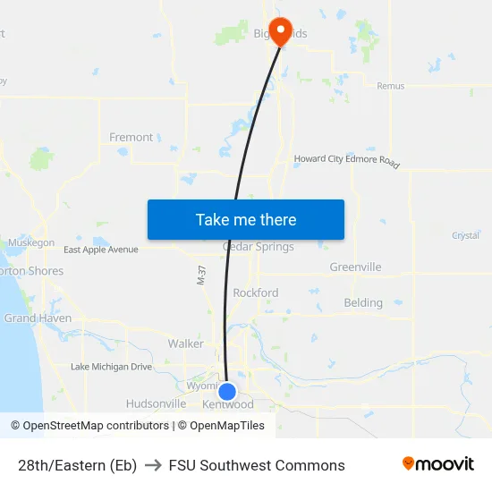 28th/Eastern (Eb) to FSU Southwest Commons map