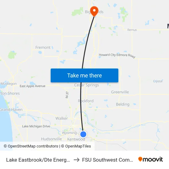 Lake Eastbrook/Dte Energy (Eb) to FSU Southwest Commons map