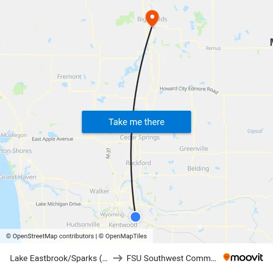 Lake Eastbrook/Sparks (Sb) to FSU Southwest Commons map