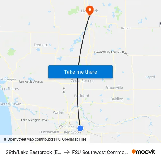 28th/Lake Eastbrook (Eb) to FSU Southwest Commons map