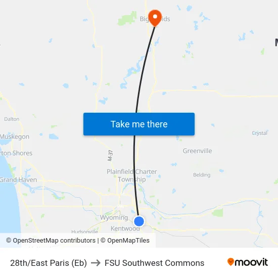28th/East Paris (Eb) to FSU Southwest Commons map