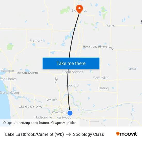 Lake Eastbrook/Camelot (Wb) to Sociology Class map