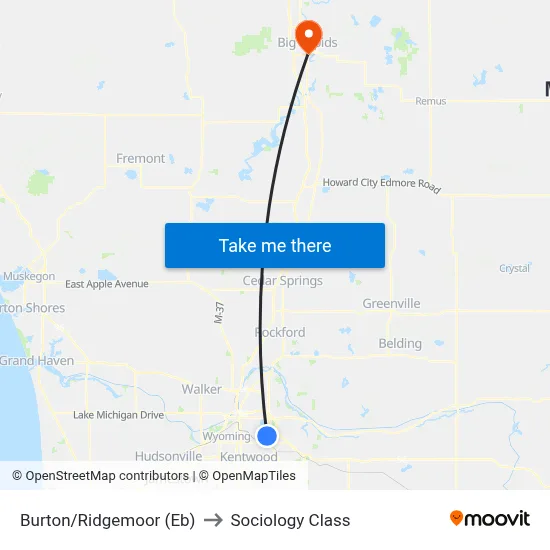 Burton/Ridgemoor (Eb) to Sociology Class map