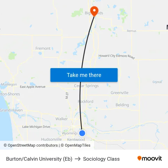 Burton/Calvin University (Eb) to Sociology Class map