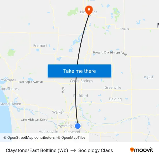 Claystone/East Beltline (Wb) to Sociology Class map
