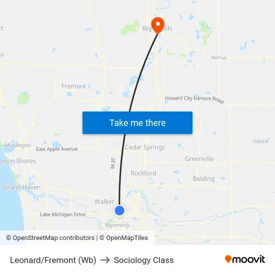 Leonard/Fremont (Wb) to Sociology Class map