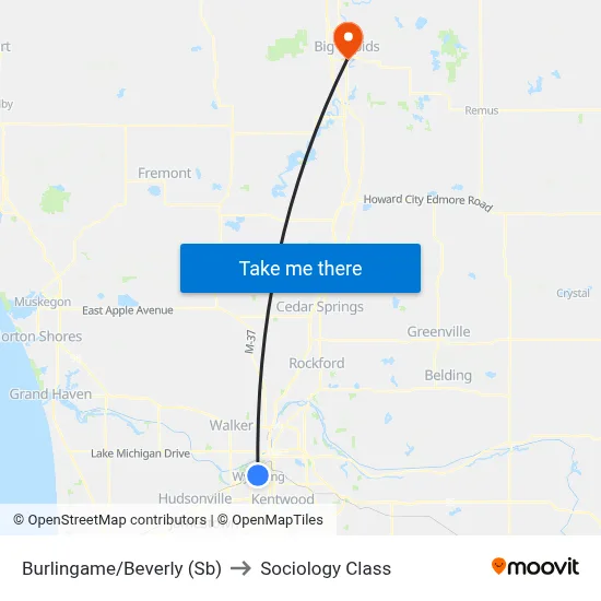 Burlingame/Beverly (Sb) to Sociology Class map