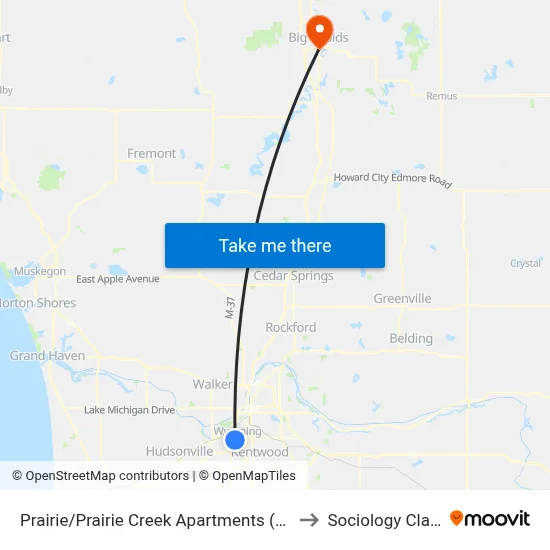 Prairie/Prairie Creek Apartments (Wb) to Sociology Class map