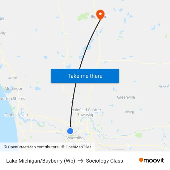 Lake Michigan/Bayberry (Wb) to Sociology Class map