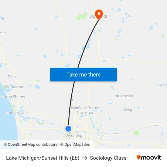 Lake Michigan/Sunset Hills (Eb) to Sociology Class map