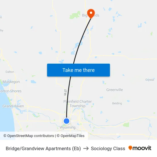 Bridge/Grandview Apartments (Eb) to Sociology Class map