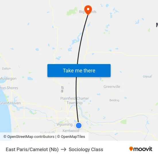 East Paris/Camelot (Nb) to Sociology Class map