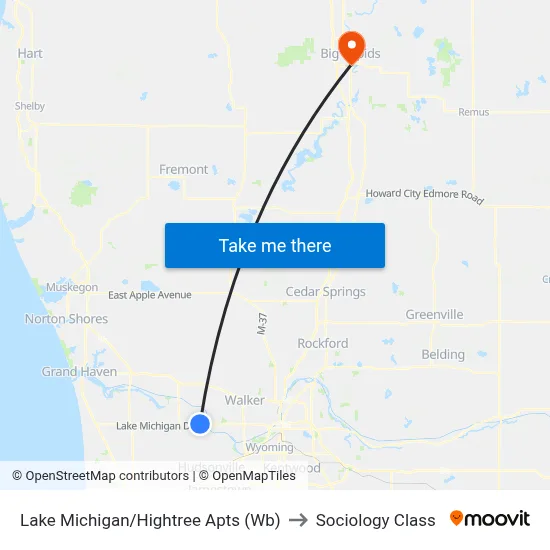 Lake Michigan/Hightree Apts (Wb) to Sociology Class map
