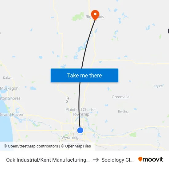 Oak Industrial/Kent Manufacturing (Eb) to Sociology Class map