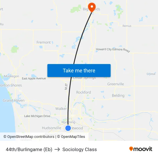 44th/Burlingame (Eb) to Sociology Class map