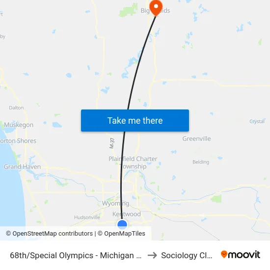 68th/Special Olympics - Michigan (Eb) to Sociology Class map
