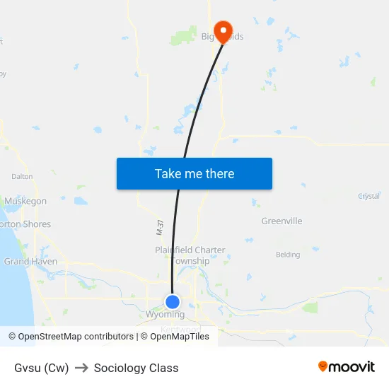 Gvsu (Cw) to Sociology Class map