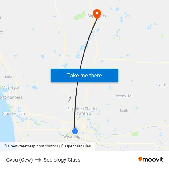 Gvsu (Ccw) to Sociology Class map