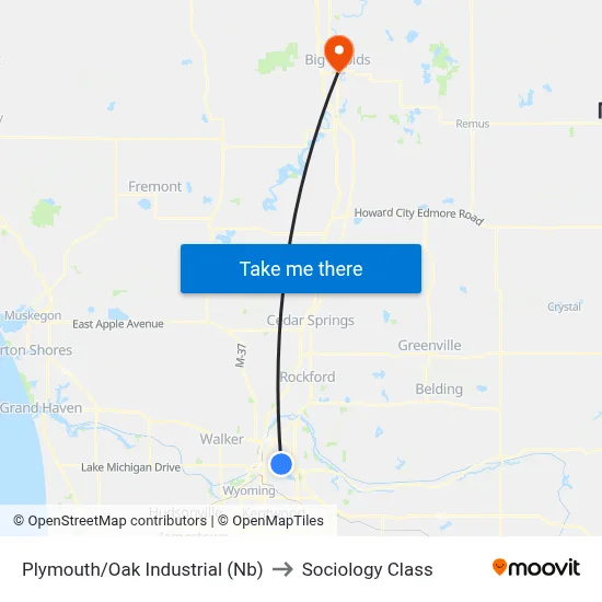 Plymouth/Oak Industrial (Nb) to Sociology Class map