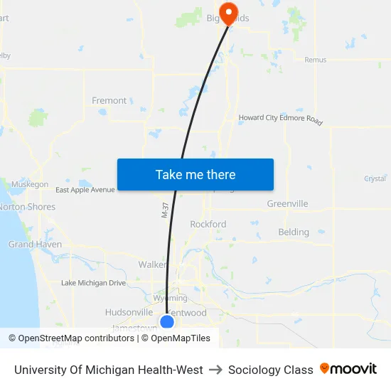 University Of Michigan Health-West to Sociology Class map