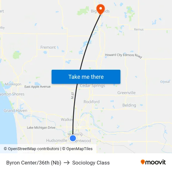 Byron Center/36th (Nb) to Sociology Class map
