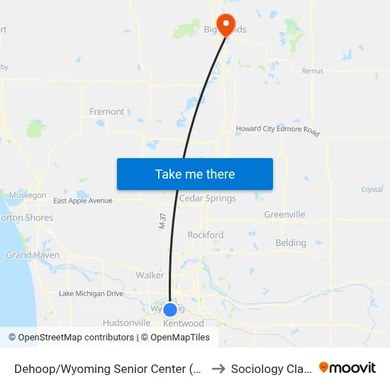 Dehoop/Wyoming Senior Center (Nb) to Sociology Class map