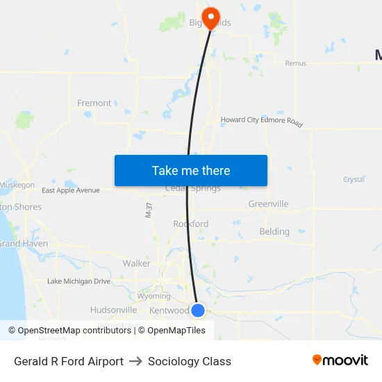 Gerald R Ford Airport to Sociology Class map