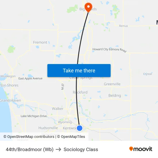 44th/Broadmoor (Wb) to Sociology Class map