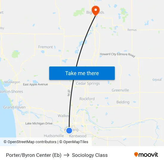 Porter/Byron Center (Eb) to Sociology Class map