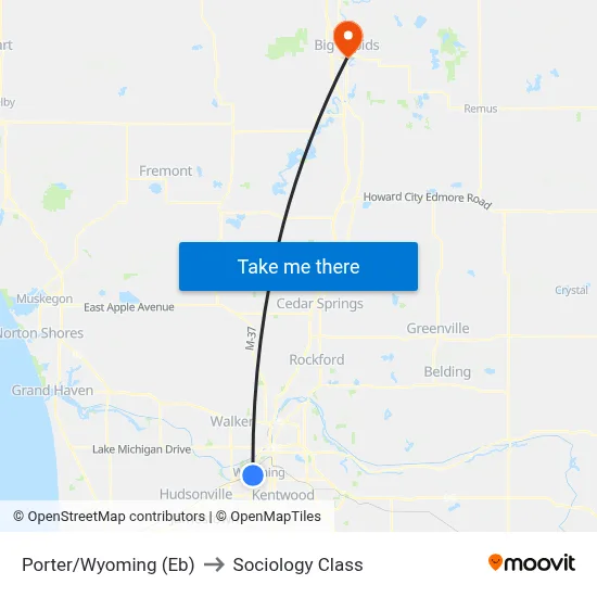 Porter/Wyoming (Eb) to Sociology Class map