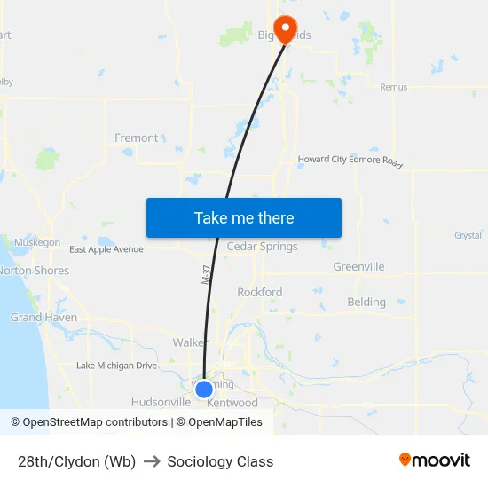 28th/Clydon (Wb) to Sociology Class map