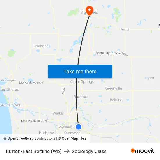 Burton/East Beltline (Wb) to Sociology Class map
