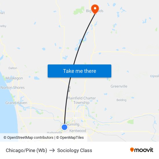 Chicago/Pine (Wb) to Sociology Class map