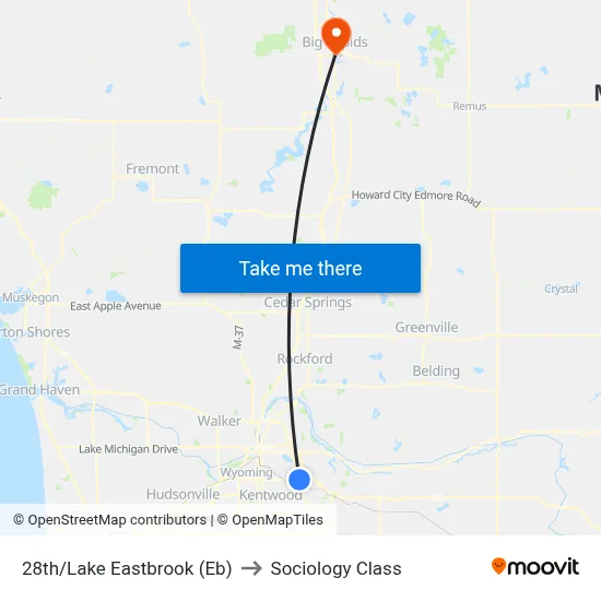 28th/Lake Eastbrook (Eb) to Sociology Class map