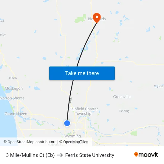 3 Mile/Mullins Ct (Eb) to Ferris State University map