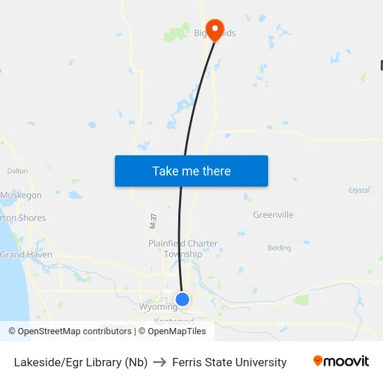 Lakeside/Egr Library (Nb) to Ferris State University map