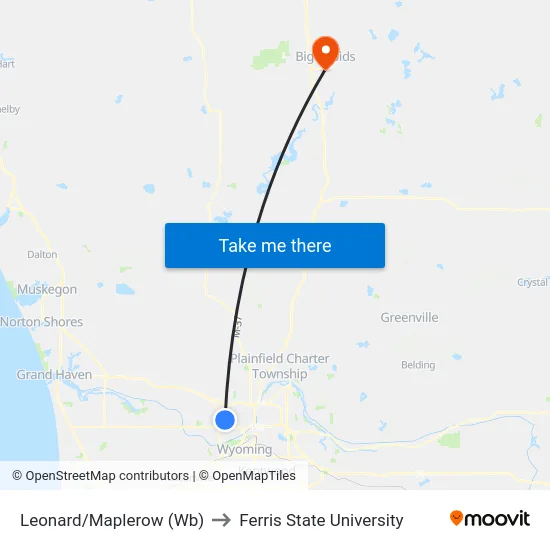 Leonard/Maplerow (Wb) to Ferris State University map