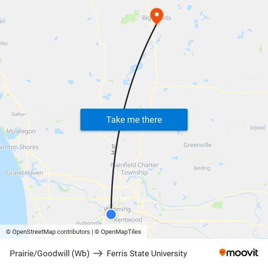 Prairie/Goodwill (Wb) to Ferris State University map