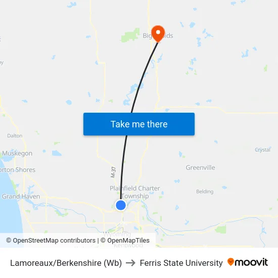 Lamoreaux/Berkenshire (Wb) to Ferris State University map