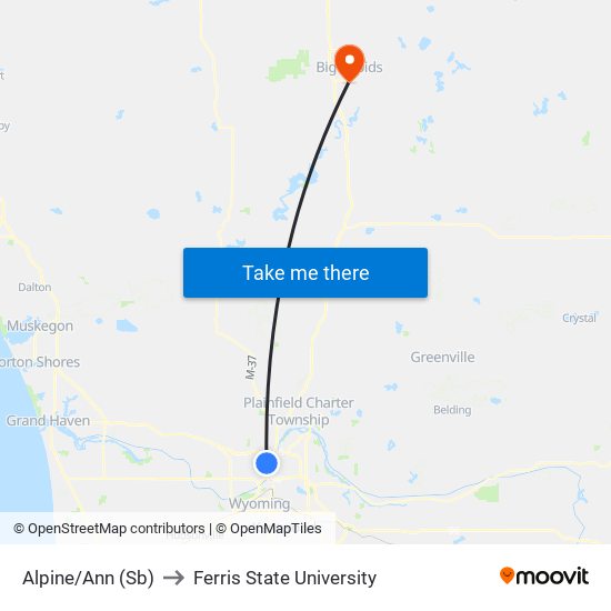 Alpine/Ann (Sb) to Ferris State University map