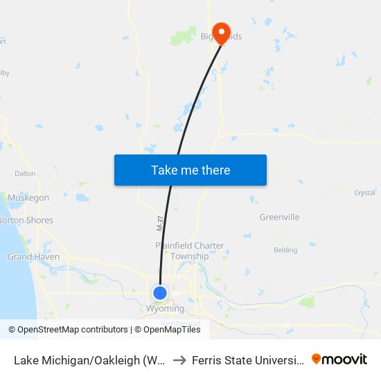 Lake Michigan/Oakleigh (Wb) to Ferris State University map