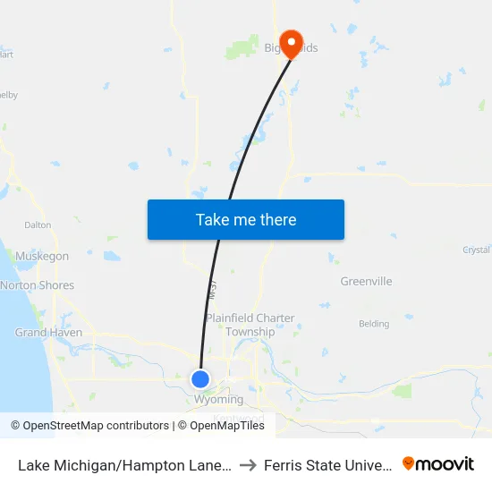 Lake Michigan/Hampton Lane (Wb) to Ferris State University map