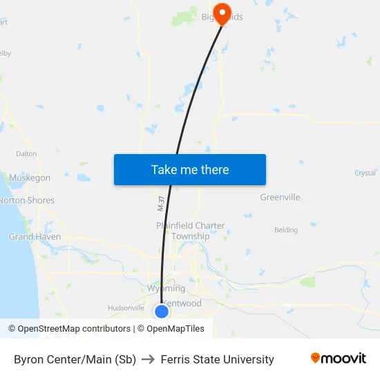 Byron Center/Main (Sb) to Ferris State University map