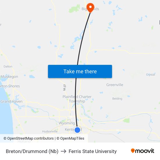 Breton/Drummond (Nb) to Ferris State University map