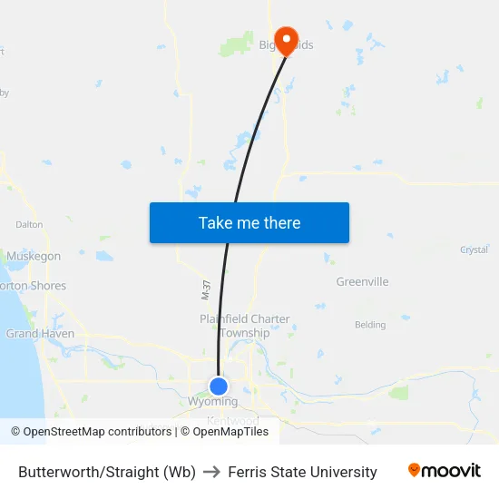 Butterworth/Straight (Wb) to Ferris State University map
