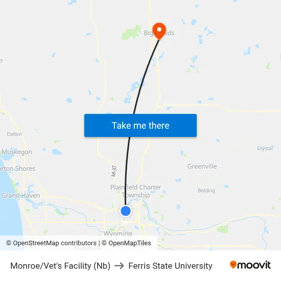 Monroe/Vet's Facility (Nb) to Ferris State University map