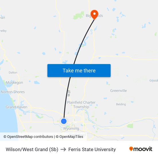 Wilson/West Grand (Sb) to Ferris State University map