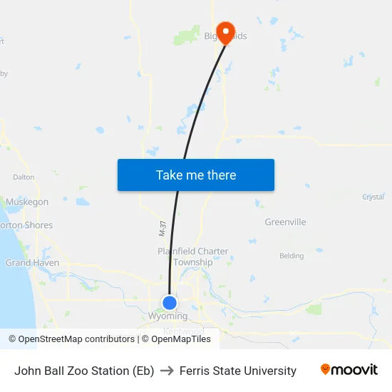 John Ball Zoo Station (Eb) to Ferris State University map