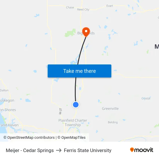 Meijer - Cedar Springs to Ferris State University map