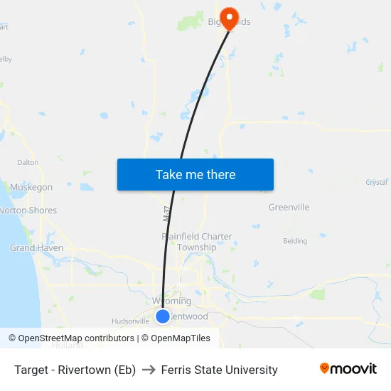 Target - Rivertown (Eb) to Ferris State University map